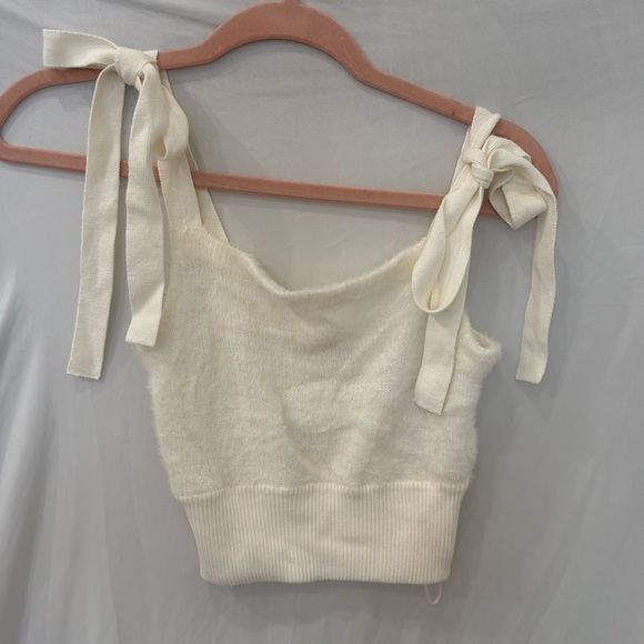 Pacsun Lottie moss White Fuzzy Crop Top tie bows sz small - Picture 1 of 3